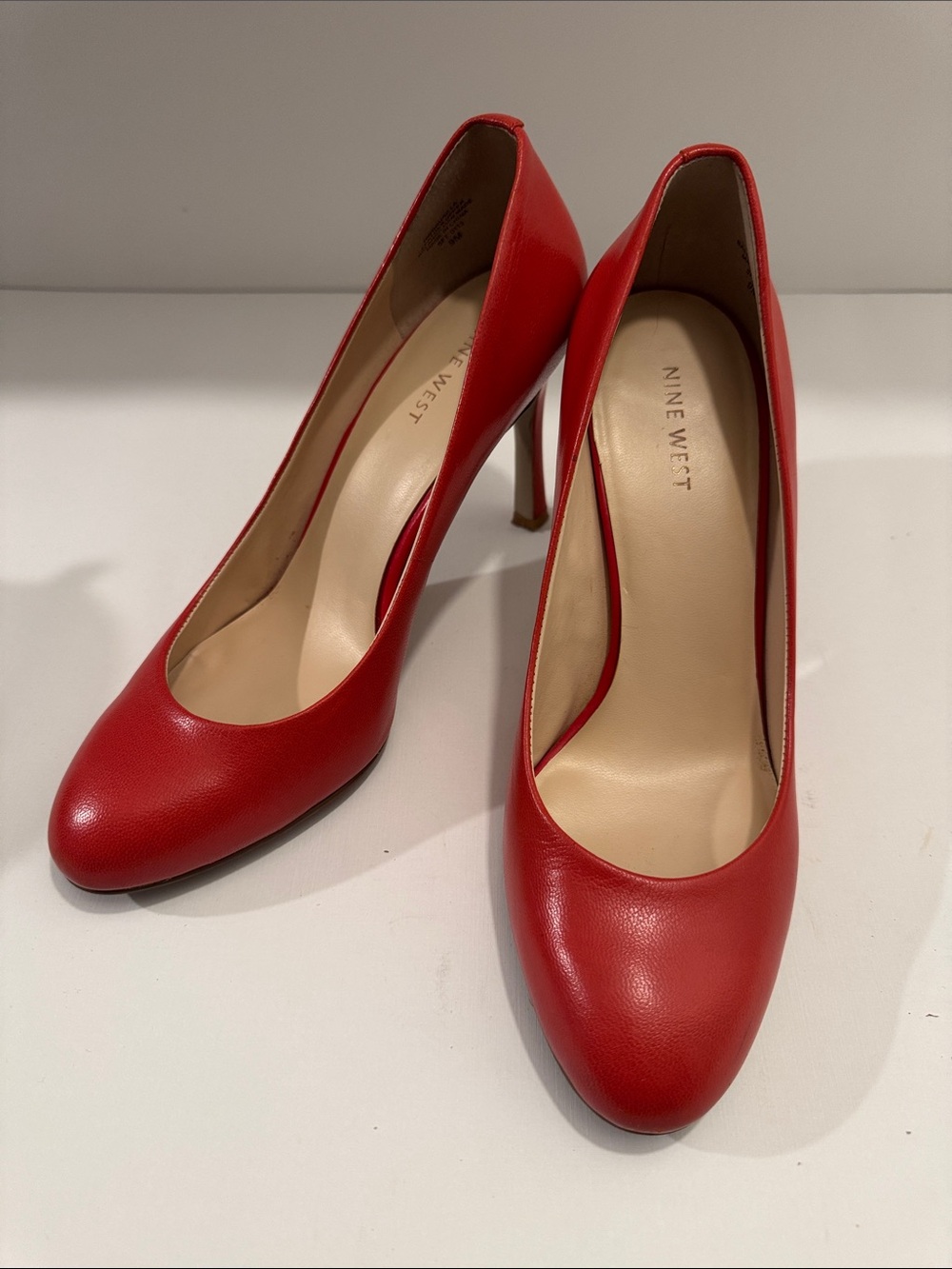 Nine West Red Leather Round-Toe High Heels